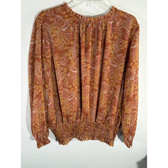 Jessica Simpson XL Blouse Auburn Orange Folkloric Emery Boho Lined Button Front - Picture 6 of 6